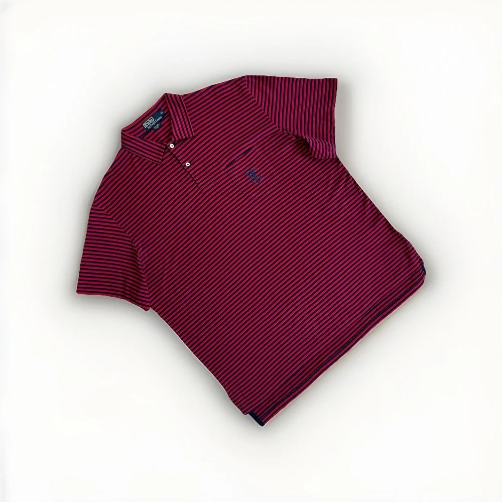 Vtg Y2K Polo Ralph Lauren Pima Cotton Stripe Polo Shirt Nautical Men XL Blue Red